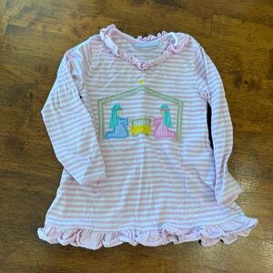 Trotter St. Kids Pink & White Striped Nativity Girls Ruffle Hem Tunic Top size 4